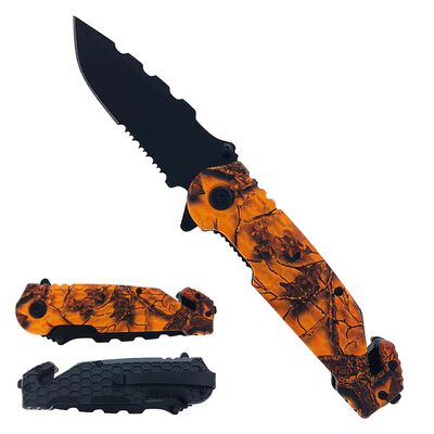 4.75" Orange Honeycomb Textured Handle Assist-Open Tactical Folding Knife